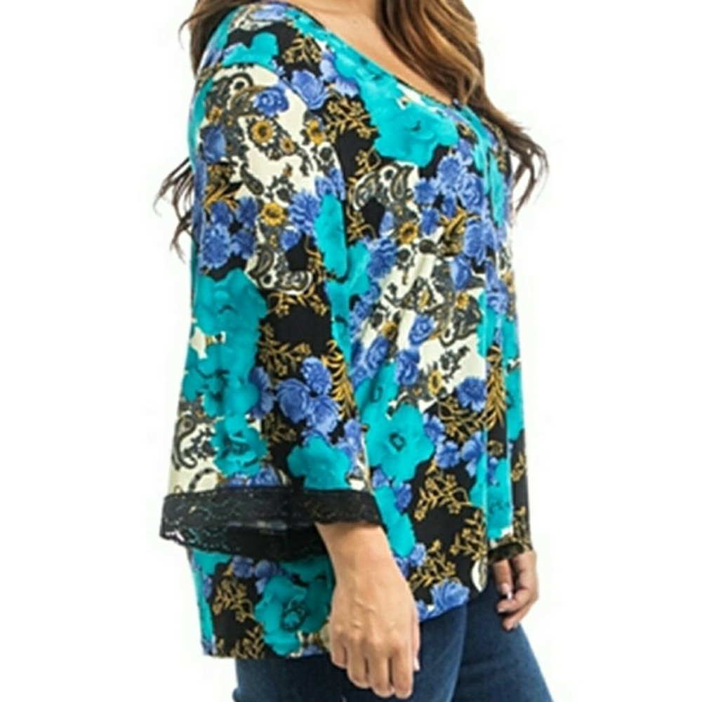 TAKUNI Women’s Blue Floral Print Plus Size Tunic